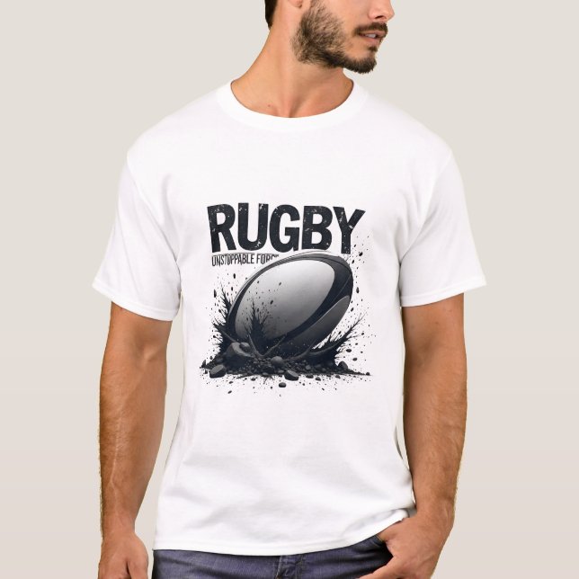 Rugby – Ostoppbar Kraft Bläckstil T Shirt (Framsida)