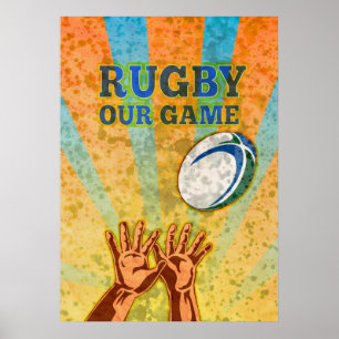 rugby player händer fånga boll poster