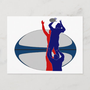 Rugby Player lineout throw boll frankrike Vykort