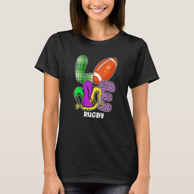 Rugby Player Sports Lover Leopard Mardi Gras Carni T Shirt (Framsida)