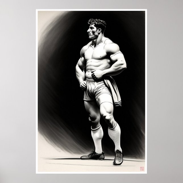 Rugby Player Teckning - Art Print Poster (Framsidan)