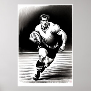 Rugby Player Teckning - Art Print Poster