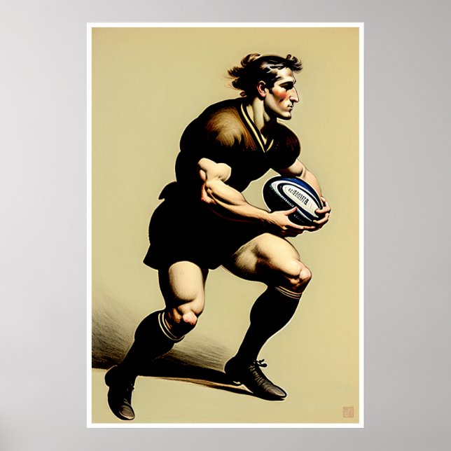 Rugby Player Teckning - Art Print Poster (Framsidan)