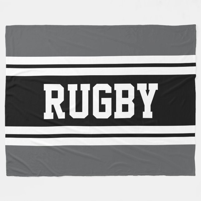 RUGBY Roligt Athletic Grått Black White Tävla Rand Fleecefilt (Framsidan (Horisontell))