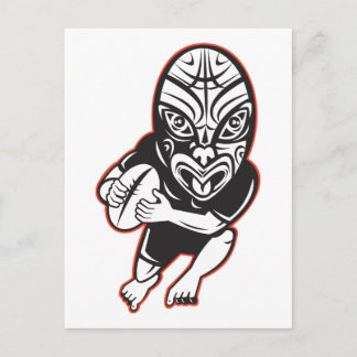 Rugby-spelare som kör med Maori-mask Vykort