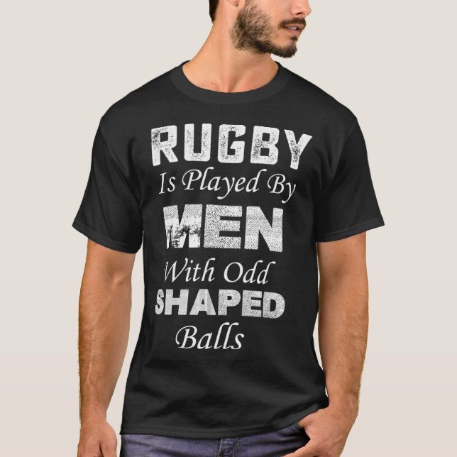 Rugby spelas av Manar med Odd Shaped Bollar Matta T Shirt (Framsida)