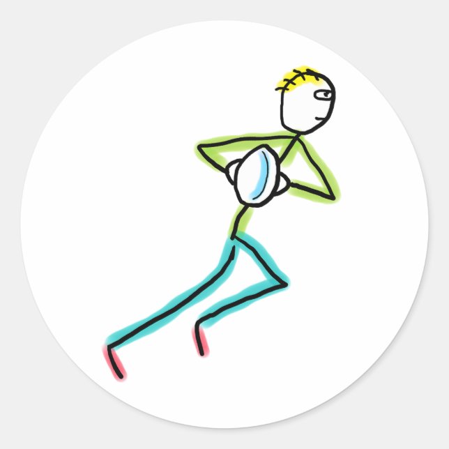 Rugby Stickman Runt Klistermärke (Framsida)