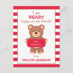 Rugby Stripe Bear Personlig Valentines kort