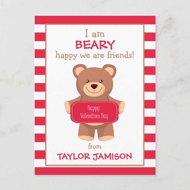 Rugby Stripe Bear Personlig Valentines kort (Framsida)