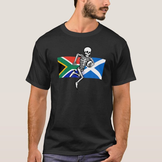 Rugby-supporter SA & Scotland flaggor & Ben T Shirt (Framsida)
