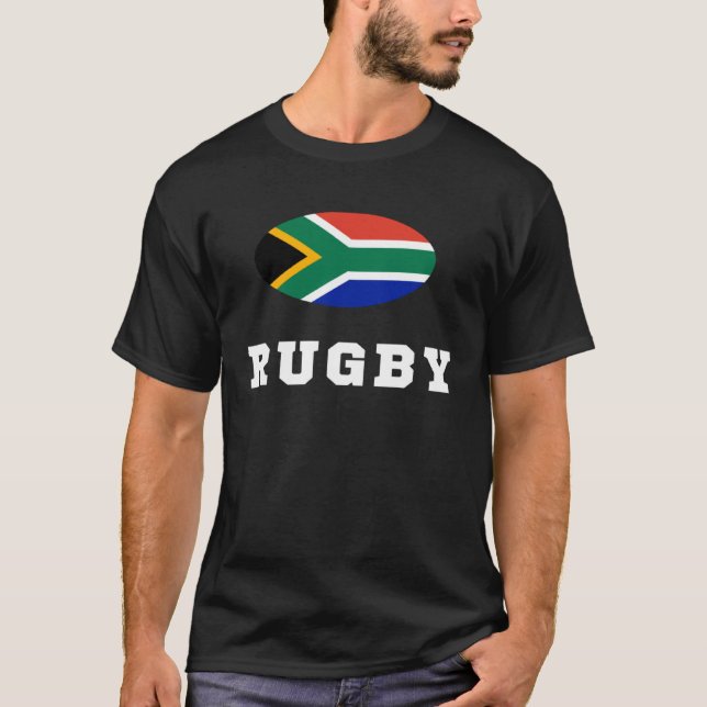 Rugby Text with South Africa Flag T Shirt (Framsida)