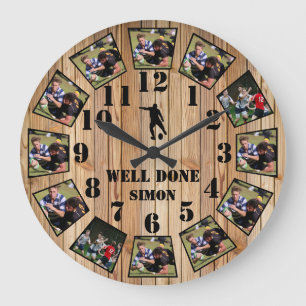 Rugby Wooden Effect Personalize Photo Collage Larg Stor Klocka