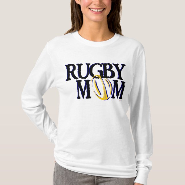 Rugbymamma (blått och guld) tee shirt (Framsida)