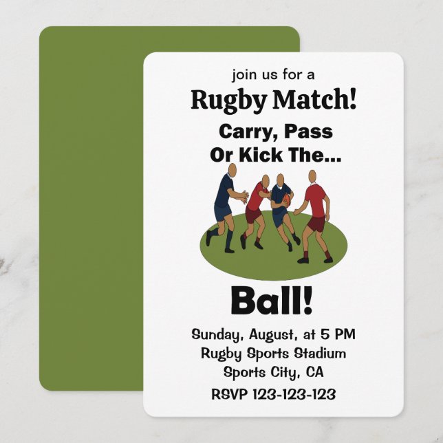 Rugbymatch Bär Passa Eller Sparka Bollen Sport Inbjudningar (Fram/baksida)