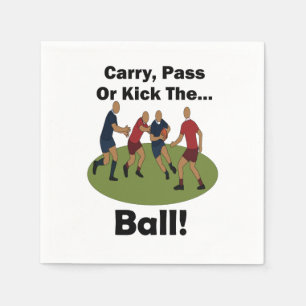 Rugbyspelare Bär Passa Eller Sparka Bollen Party Pappersservett