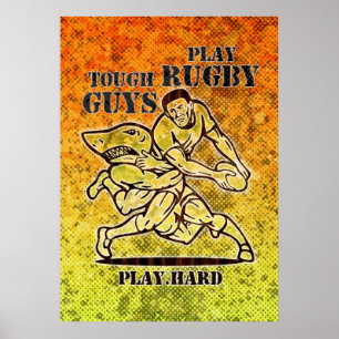 rugbyspelare med boll-attack från haj poster
