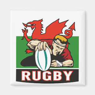 Rugbyspelare som görar poäng den försökwales magnet