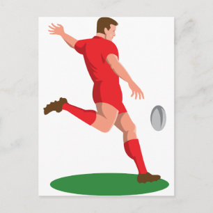 rugbyspelare som sparkar retro boll vykort