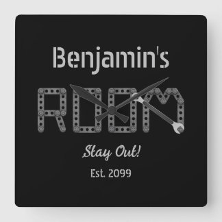 Ruged Manly Teens Boy's Room Wall Clock Fyrkantig Klocka