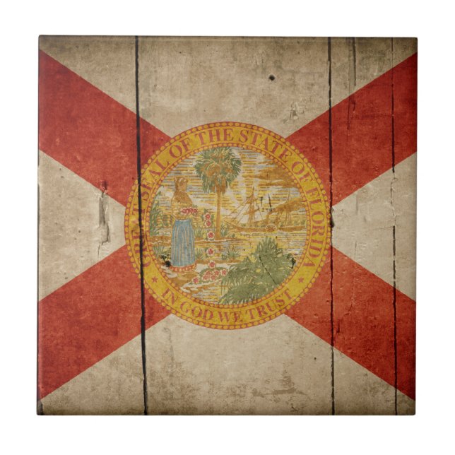 Ruged Wood Florida Flagga Kakelplatta (Framsidan)