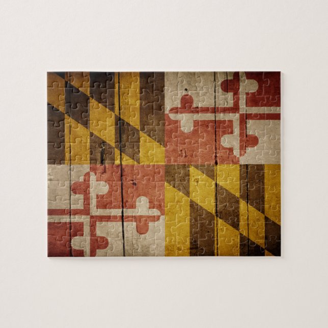 Ruged Wood Maryland Flagga Pussel (Horisontell)