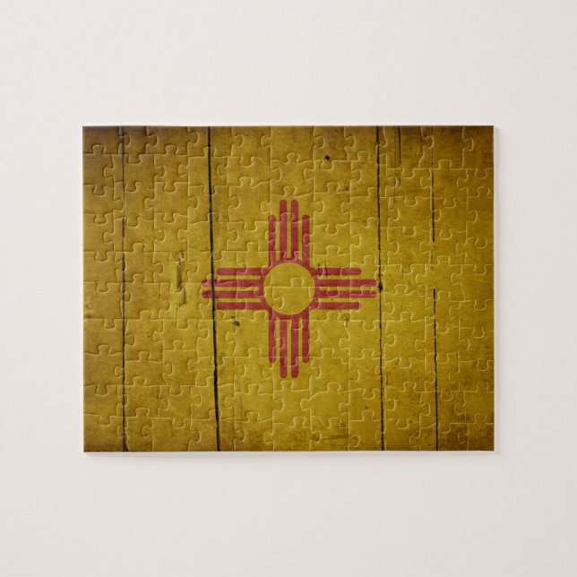 Ruged Wood New mexico Flagga Pussel (Horisontell)