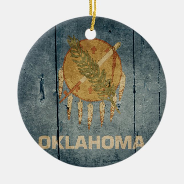 Ruged Wood Oklahoma Flagga Julgransprydnad Keramik (Framsidan)
