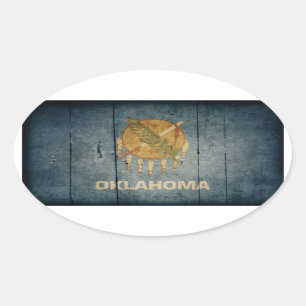 Ruged Wood Oklahoma Flagga Ovalt Klistermärke