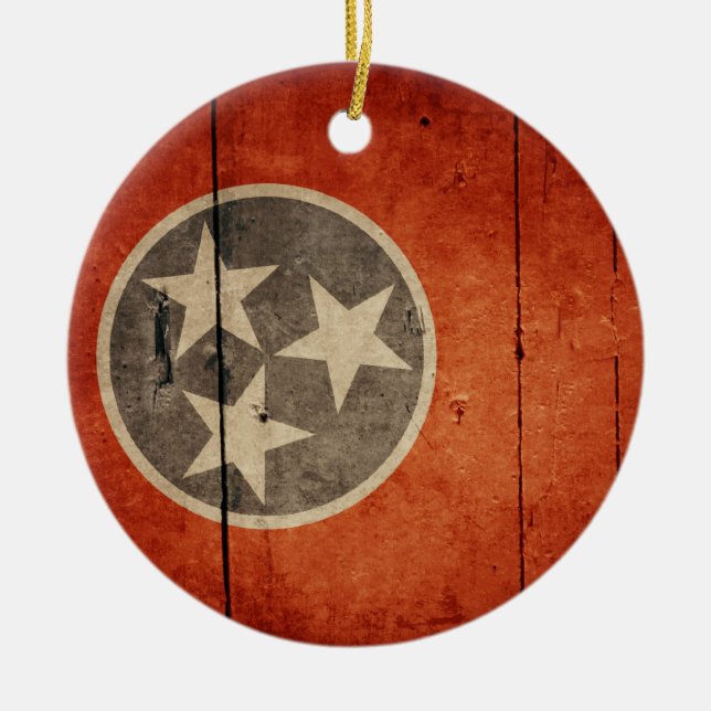 Ruged Wood Tennessee Flagga Julgransprydnad Keramik (Framsidan)