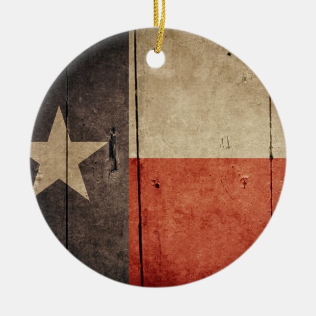 Ruged Wood Texas Flagga Julgransprydnad Keramik (Framsidan)