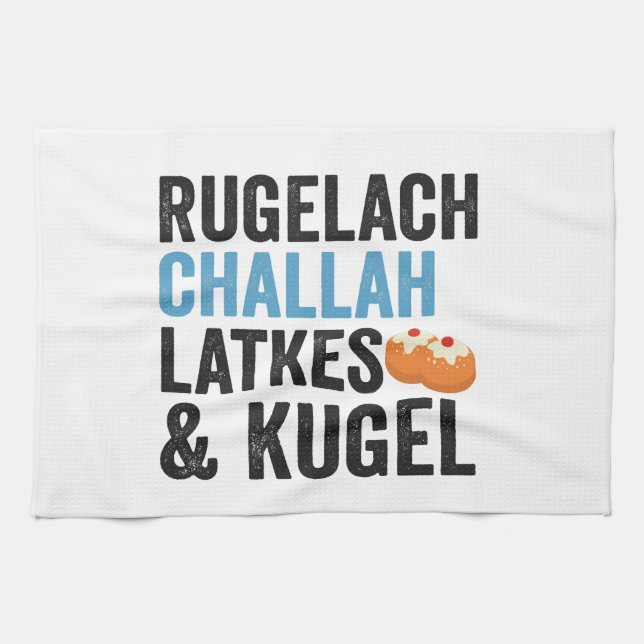 Rugelach Challah Latke & Kugel Funny Hanukkah Food Kökshandduk (Horisontell)