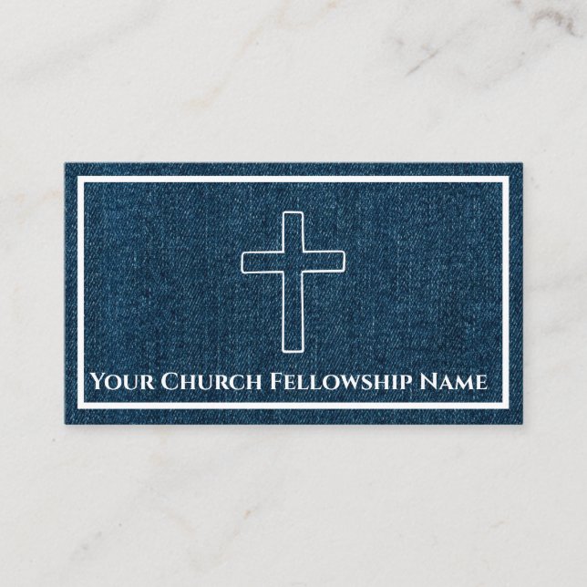 Ruggad Blue Denim Kor Outline Church Pastor Visitkort (Framsida)
