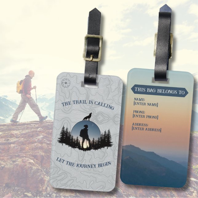 Rugged Hiking Blue Gray Topography Wilderness Bagagebricka (Tag your outdoor gear with a rugged, wilderness-themed luggage tag)