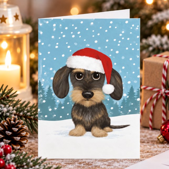 Ruhårig Dachshund Tomte Teckel Hund Jul Helgkort (Skapare uppladdad)