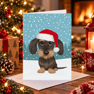 Ruhårig Dachshund Tomte Teckel Hund Jul Helgkort