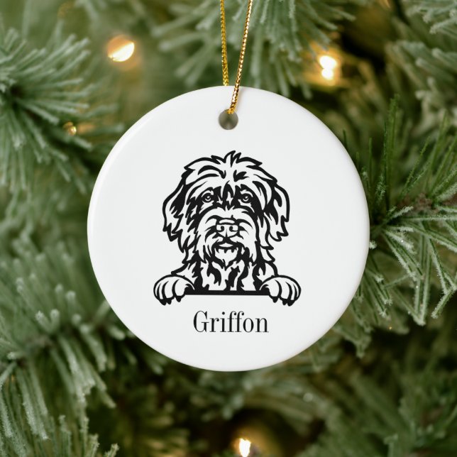 Ruhårig stående griffon personlig husdjur  julgransprydnad keramik (Träd)