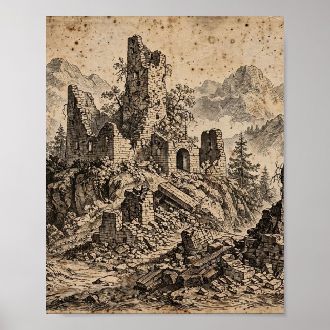 Ruin av den Fallna Borgen Tryck — Biblisk Handrita (Framsidan)