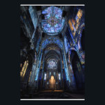 Ruined Cathedral Stained Glass Projection Glow Fototryck<br><div class="desc">An abandoned gothic cathedral interior is dramatically illuminated by projected stained-glass light pouring from a massive rose window high above. Intense beams of sapphire blue, emerald green, ruby red, amethyst purple, and golden yellow cascade across crumbling arches, shattered stone, and the central altar, transforming decay into transcendent beauty. The interplay...</div>