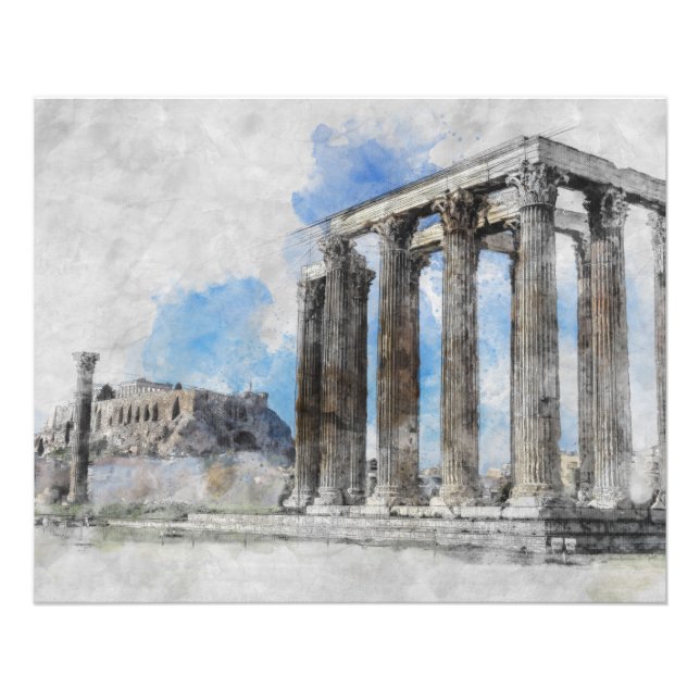 ruinerna i det gamla templet Zeus, Aten, Grekland Fototryck (Framsidan)