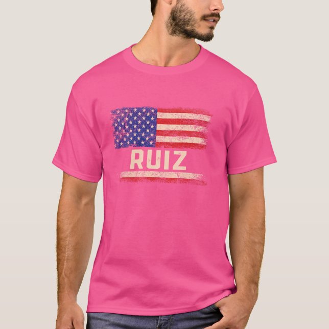 Ruiz Efternamn Shirt Ruiz Namn American Flagga T Shirt (Framsida)
