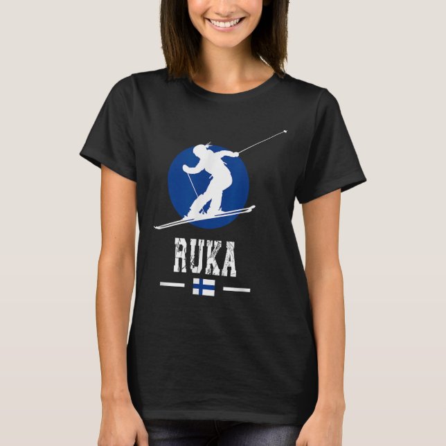 Ruka Finland Ski Resort Rukatunturi Kuusamo Skiing T Shirt (Framsida)