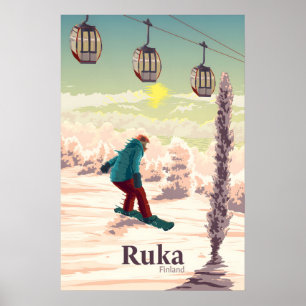 Ruka Finland Snowboard Resor Affisch