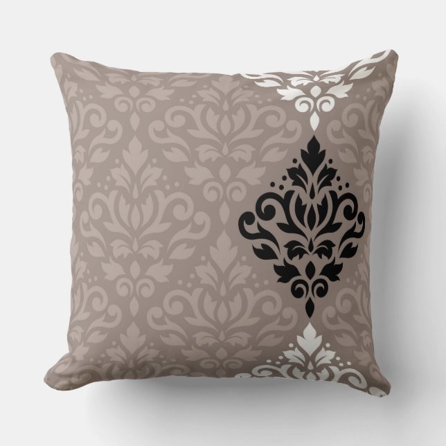Rulla Damask Art Big Ptn Black White Taupes Kudde (Framsida)