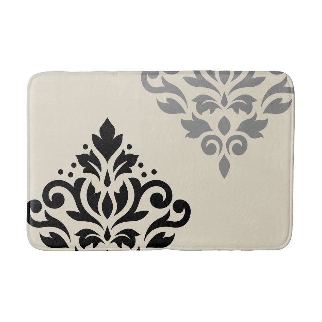 Rulla Damask Art I Black Grått Cream Badrumsmatta (Framsidan)