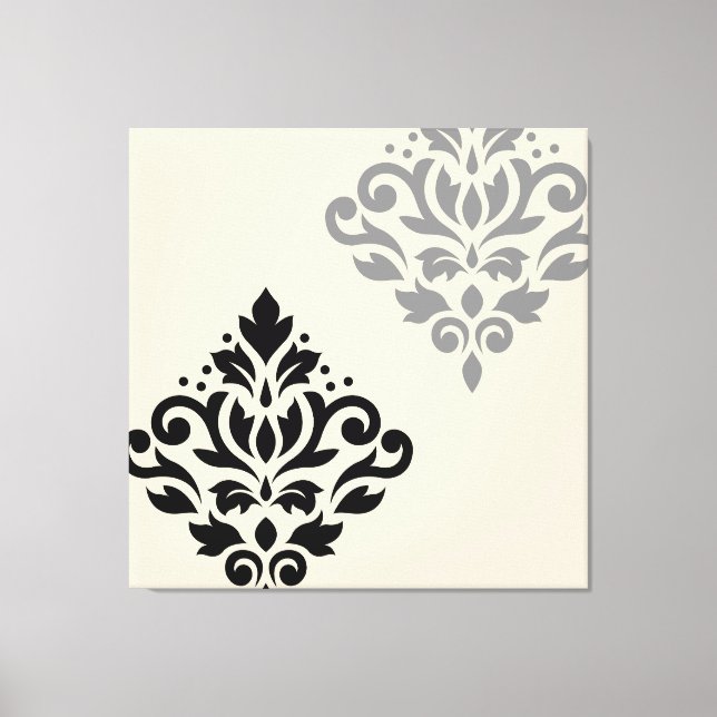 Rulla Damask Art I Black Grått Cream Canvastryck (Framsida)