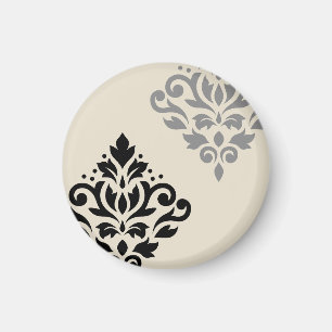 Rulla Damask Art I Black Grått Cream Magnet