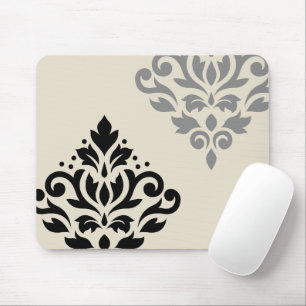 Rulla Damask Art I Black Grått Cream Musmatta