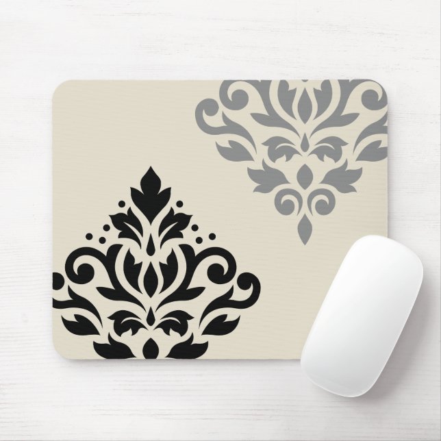Rulla Damask Art I Black Grått Cream Musmatta (Med mus)