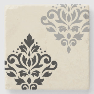 Rulla Damask Art I Black Grått Cream Stenunderlägg