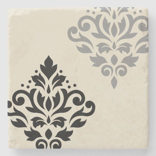 Rulla Damask Art I Black Grått Cream Stenunderlägg (Framsidan)